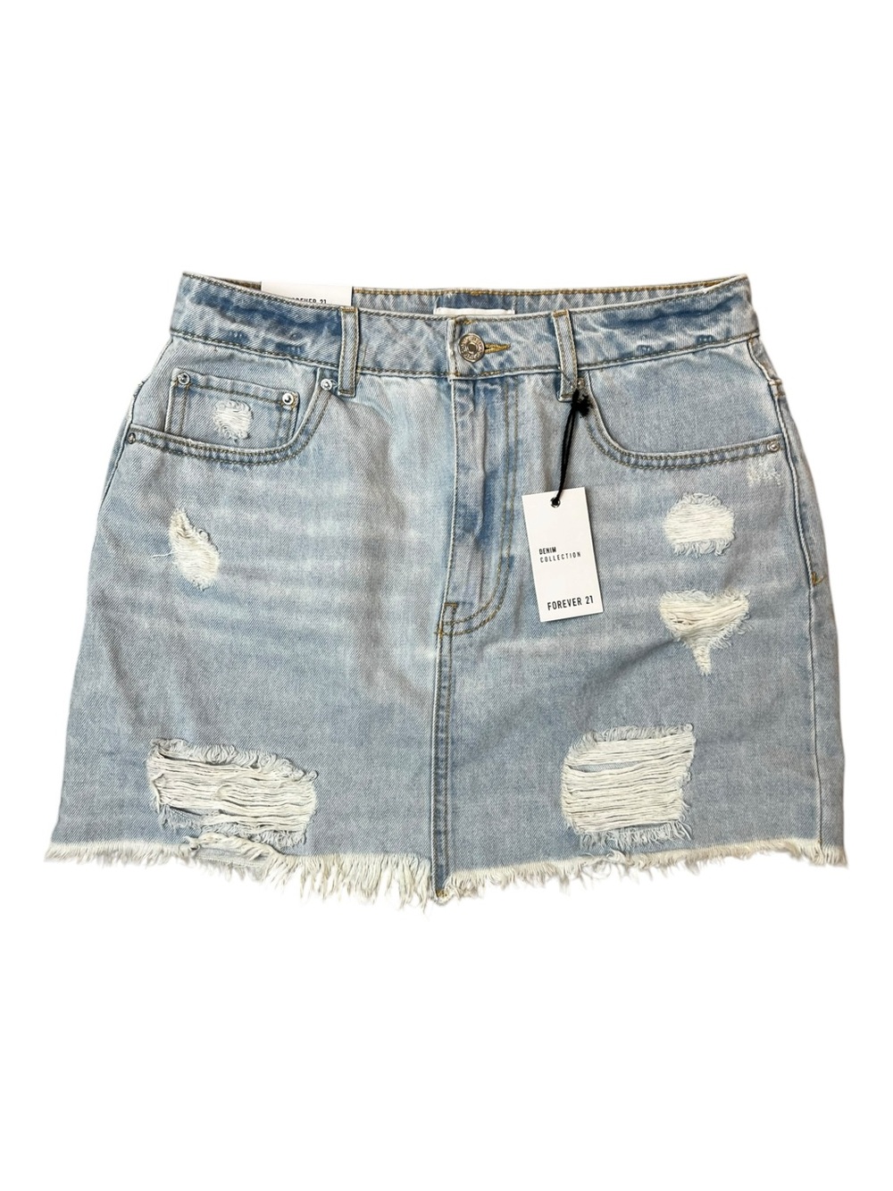 Forever 21 Distressed Light Wash Denim Mini Skirt Y2K Frayed Hem